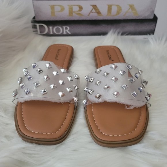Pierre Dumas Empress Clear Silver Studded Sandals - Sz 8 1/2 - Picture 5 of 8